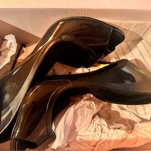 Aldo Black Patent Peep-Toe Platform Heels